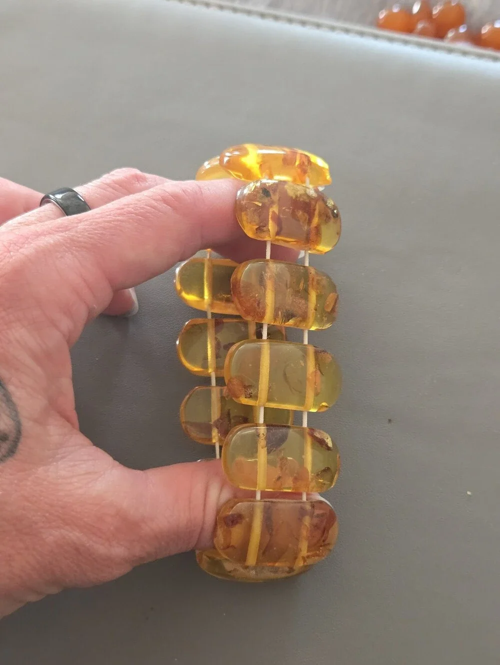 Vintage Genuine Baltic Amber Stretch Bracelet | Natural Honey Cognac | Estate - Picture 4 of 5